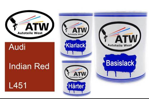 Audi, Indian Red, L451: 1L Lackdose + 1L Klarlack + 500ml Härter - Set, von ATW Autoteile West.